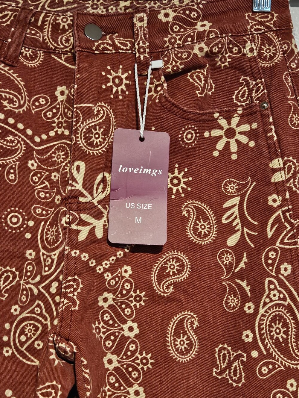 Loveimgs Women's Boyfriend Baggy Barrel Red Paisley Jean Size Medium US 8-10 NWT - Picture 5 of 13